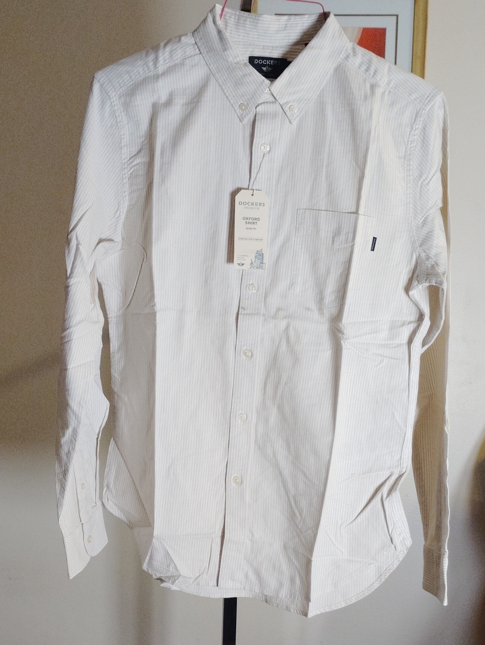 Dockers Men’s White Pinstripe Oxford Button-Down Shirt